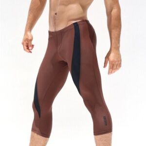 Rufskin 906 Mens Brown Black 3/4 Sport Legging Pants Shorts Gym Running Workout